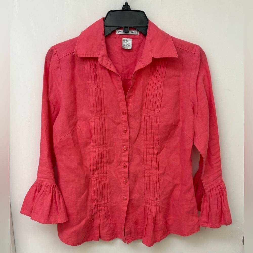 Peter Martin 100 % Line Coral Button-Down Shirt Size S